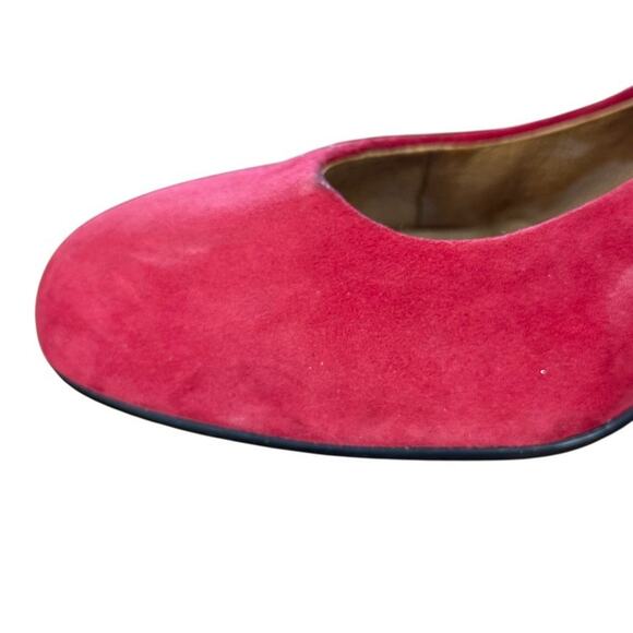 Sofft Red Leather Pumps Chunky High Heels Round Toe Suede Shoes Slip On sz 9.5 - Picture 5 of 16